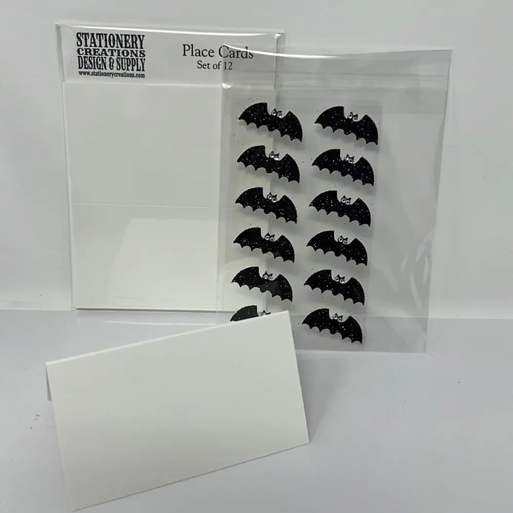 White Place Cards with Bats